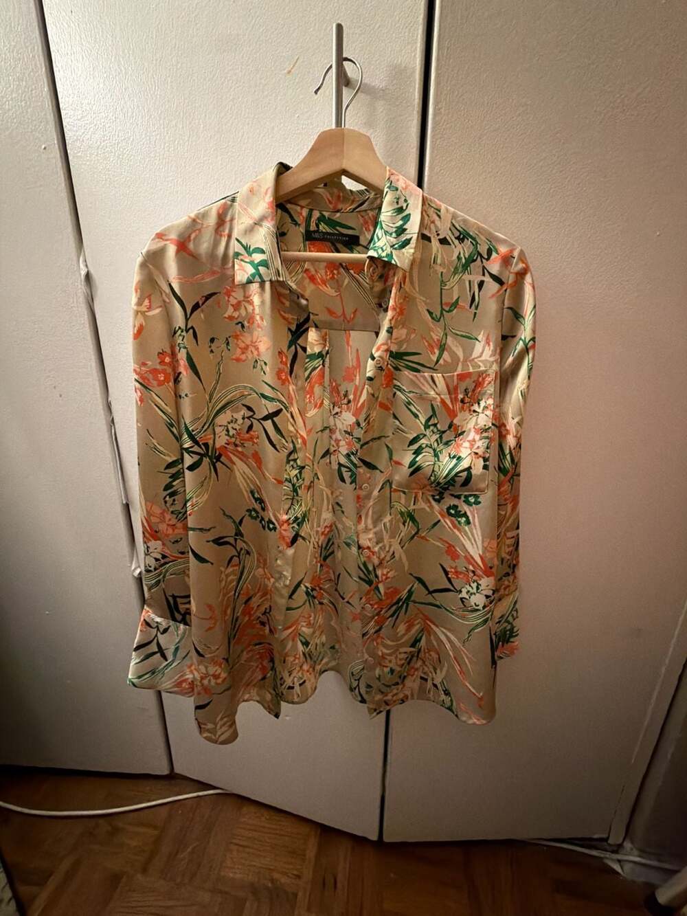 M&S Collection Beige Mix Floral Long Sleeve Button Down Shirt UK 8